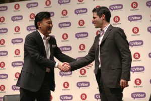 Hiroshi Mikitani and Talmon Marco at announcement of Rakuten's acquisition of Viber