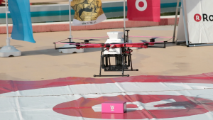 In the first deployment of LTE drone control in a delivery trial, the Sora Raku drone successfully delivered goods to the Inage Seaside Park in Chiba City.