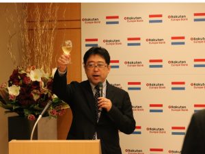 REB CEO Toshihiko Otsuka toasts the launch of commercial operations of REB at the Embassy of Luxembourg
