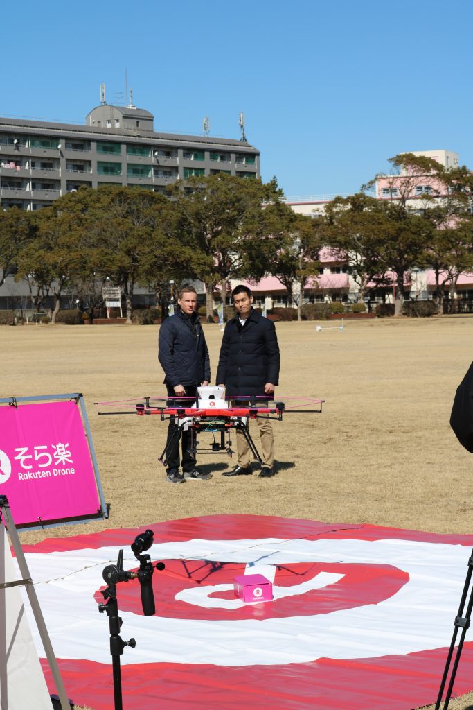The drone successfully delivered its load in the landing zone and took off again.