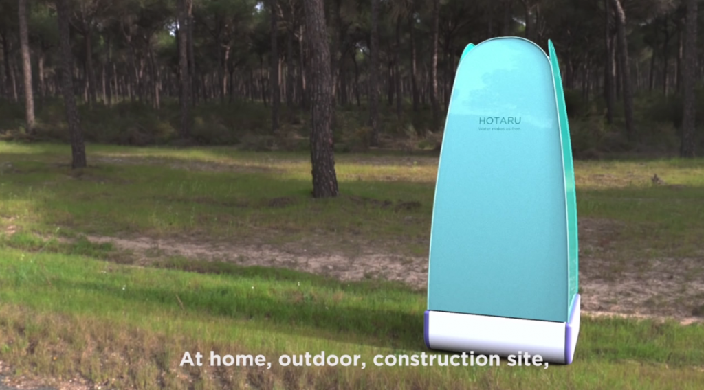 The Hotaru Shower promises to provide two weeks of daily showers to a family of three on only 20 liters of water. Source: YouTube