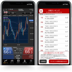 Screen capture from Rakuten Bank's new FX Virtual Trade app, which lets users try their hand at investing.