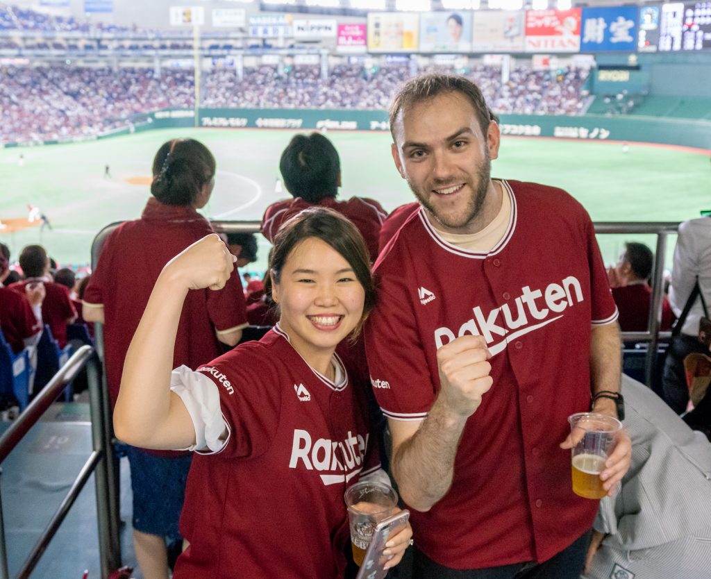 Maxim Labat (right) brought a friend along to experience an intense display of Rakuten culture.