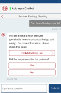 Some chatbots have been developed in multiple languages to cater to Rakuten’s global customer base, such as this example from the Rakuten Global Express service.
