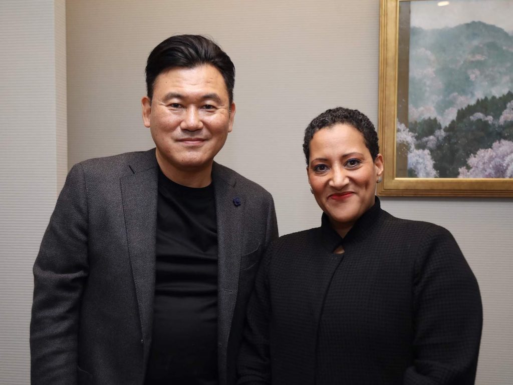 Professor Tsedal Neeley (right) with Mickey Mikitani during a visit to Tokyo in October 2018.
