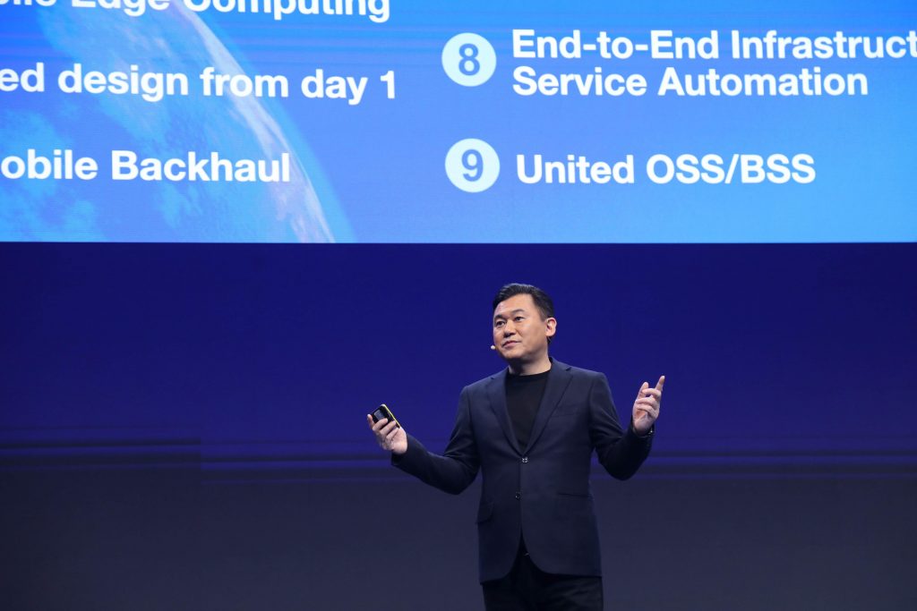 Rakuten CEO Mickey Mikitani presenting his vision for the future of mobile at MWC19.