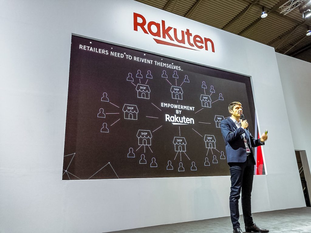 Fabien Versavau, CEO of Rakuten France, highlighting the more than 15 million unique Rakuten users and 12,000 Rakuten merchants in Europe.