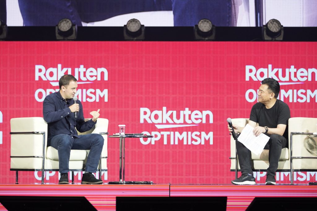“We’ve designed streets and parking lots with the idea that everyone owns a car. In the future, when I don’t believe that will be true, you won’t need all that space. So you can have more efficient roads, less or no parking, or roads only for pedestrians, cars, bikes or scooters,” said president and co-founder of Lyft John Zimmer (left) during a fireside chat with Rakuten CEO Mickey Mikitani at Rakuten Optimism.