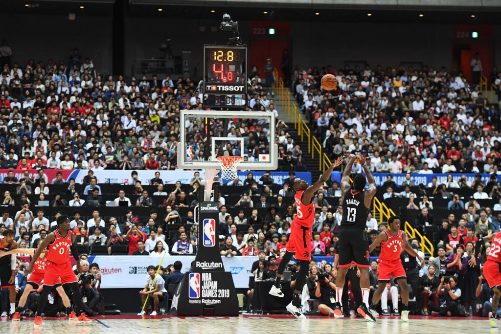 Rockets guard James Harden repeatedly awed the crowd with his signature step-back three-pointer.