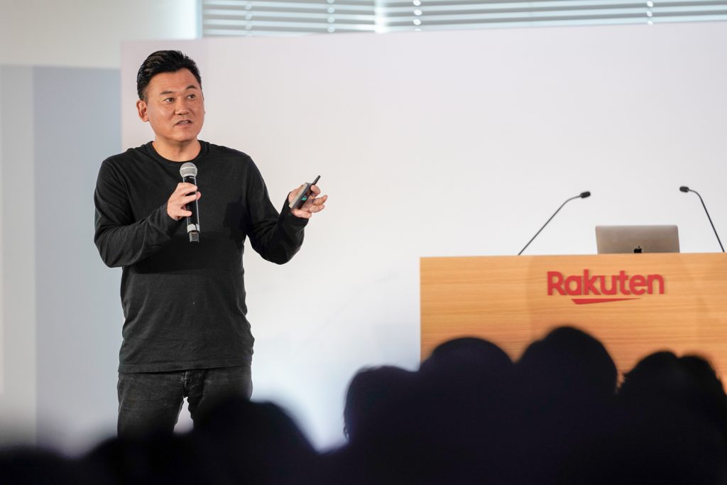 Rakuten CEO Mickey Mikitani on stage at last year's event.
