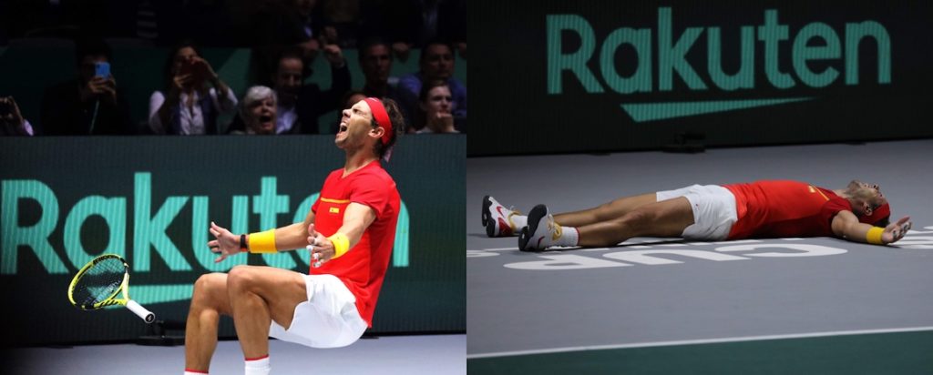 World number one Rafael Nadal celebrates after securing Spain’s victory in the Davis Cup by Rakuten Finals.